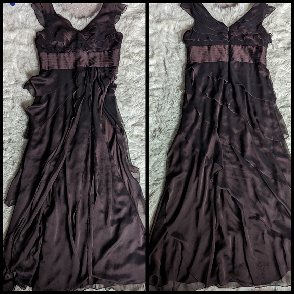 Final Price Adrianna Papell Occasions Long Irri Tiered Chiffon Petal Dress Brown - Picture 3 of 15